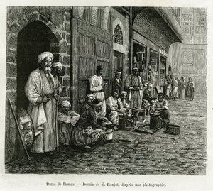 O bazar de Damasco. Gravura de E.Ronjat, para ilustrar a história La Syria d