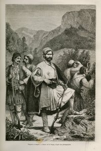 Brigadeiros e pastores gregos, cúmplices nas montanhas, desenhados por E.Ronjat, para ilustrar a história de Henri Belle: Viagem à Grécia