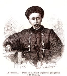 Li Hongzang, vice-rei de Zhili, na corte imperial da China. 1873 (gravura) de Etienne Antoine Eugene Ronjat