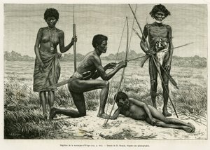 Negritos da Serra de Yriga. Gravura de E.Ronjat para ilustrar a história Lucon e Palaouan, seis anos nas Filipinas, de Alfred Marche (1844-1898), em le tour du monde 1886, dirigido por Edouard Charton (1807-1890), Hachette, Paris. de Etienne Antoine Eugene Ronjat