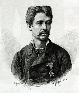 Retrato do Doutor Tautain, durante a expedição a África 1879-1882, sob o comando de Gallieni. Gravura de E. Ronjat, a partir de uma fotografia, para ilustrar a história "Exploração do Haut Niger" (Haut Niger), do Comandante Joseph Gallien. de Etienne Antoine Eugene Ronjat