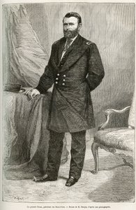 Retrato de Ulysses Grant (1822-1885), general americano, líder das tropas da União durante a Guerra da Secessão e 18º Presidente dos Estados Unidos (Estados Unidos) por dois mandatos, de 1869 a 1877. Gravura após o desenho de E.Ronjat, para ilustrar o de Etienne Antoine Eugene Ronjat