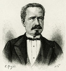 Retrato do Presidente do Equador de 1875 a 1876, Don Antonio Borrero. Gravura de E.Ronjat, depois de uma fotografia, para ilustrar a história "The Equinoxiale America". de Etienne Antoine Eugene Ronjat