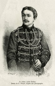 Príncipe Andre Dadian de Mingrelie (1850-1910), general do exército russo e campeão de xadrez. Gravura de E.Ronjat, para ilustrar a história Un tour en Mingrelie (região da Geórgia, que se estende entre o Cáucaso e o Rion), de Carla Serena, em 1876-187. de Etienne Antoine Eugene Ronjat