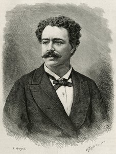 Retrato do autor e viajante Edmondo de Amicis (1846-1908), escritor italiano, gravado por E.Ronjat, para ilustrar a história de Marrocos por Edmondo de Amicis, em 1875, publicado no tour du monde, sob a direcção de Edouard Charton de Etienne Antoine Eugene Ronjat