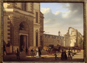Entrada do Museu do Louvre e ruínas de Saint Louis du Louvre. Vista de Paris. Pintura de Etienne Bouhot (1780-1862)
