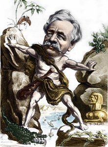 Ferdinand de Lesseps (1805-1894), diplomata e administrador francês do Canal de Suez. Caricatura de Carjat.