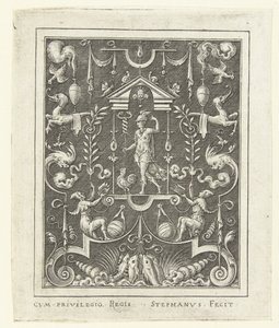 Mercúrio Decorações de superfície com figuras de deuses em moldura de grotescos (versão posterior) (título da série) de Etienne Delaune