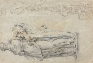 Vista do Tibre; Cópia de uma Escultura Romana de uma Bacante [verso] de Etienne Duperac