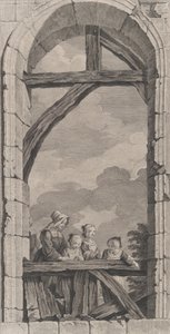 A Capela dos Enjeitados em Paris: Freira e Meninas Observando o Crec..., 1756. de Etienne Fessard