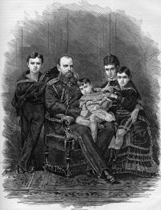 Retrato da Família Imperial Russa em 1881: czar Alexandre III (1845-1894) e Mary Feodorovna (ou Fiodorovna, ou Fedorovna) (Mary Sophie Dagmar