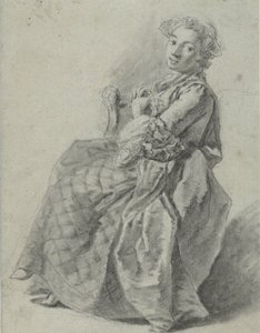 Estudo de uma jovem sentada, à esquerda de Etienne Jeaurat (attributed to)