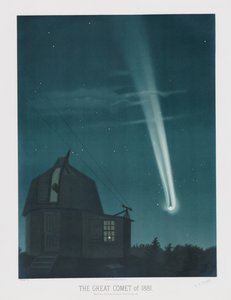 O Grande Cometa de 1881, observado na noite de 25-26 de junho, à 1h.30m da manhã, do The Trouvelot Astronomical Drawings 1881, pub. 1881 (litografia a cores) de Étienne Léopold Trouvelot