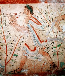 Um flautista. Pormenor de um fresco, século V a.C.