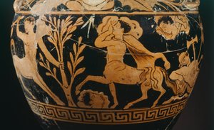 Ânfora do Pintor do Centauromachy, detalhe mostrando um centauro. Cerâmica de algarismos vermelhos de Porano (Úmbria). Civilização Etrusca, Século IV a.C. de Etruscan