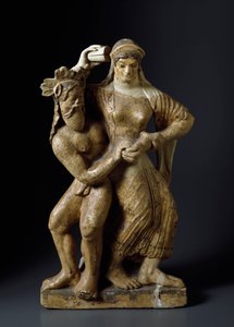 Antiquito etrusco: "Satyre e menade dançante" escultura em terracota de um templo de Mater matuta a Satricum. 480 AC. Dim. 59 cm Roma, Museo Nazionale di Villa Giulia de Etruscan