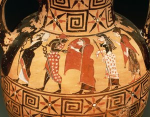 ânfora de figura negra retratando o Juízo de Paris (cerâmica) de Etruscan