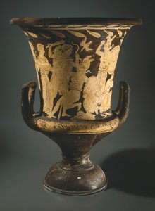 Calyx-krater (jarro grande). Cerâmica de algarismos vermelhos de Perugia (Úmbria). Civilização Etrusca, Século IV a.C. de Etruscan