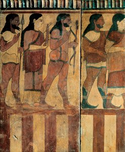 Civilização etrusca - "placa Campana" representando uma procissão de Banditaccia Necropolis, Cerveteri, Roma, 550-520 AC (terracota) de Etruscan