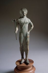Civilização etrusca: “” figura do oferente ”” escultura em bronze, 480 aC, Dim 27 cm de Isola di Fano, Itália de Etruscan