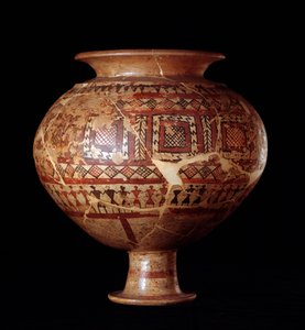 Civilização etrusca: vaso olla da tumba 3, necrópole de Buccacce a Bisenzio - século 7 aC de Etruscan