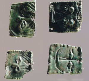 Ex-voto em placa de bronze que representa os olhos. Artefatos dos objetos do Santuário de Reithia Este (Vênecia). Civilização Etrusca, Século V-4 AC. de Etruscan