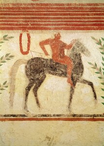 Cavaleiro, lado esquerdo, da tumba do Barão, c.500 aC (pintura de parede)