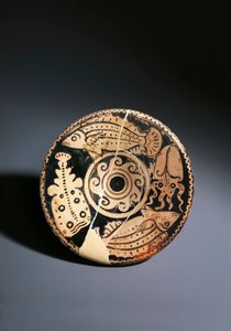 Prato de barro com decoração de peixe, de Cerveteri de Etruscan