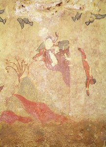 Rocha e mergulhadores, do túmulo da caça e pesca, c. 5-20-10 AC (pintura de parede) de Etruscan