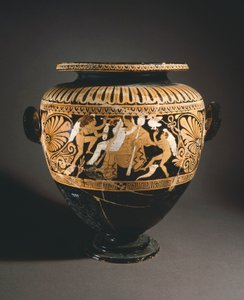 Stamnos (recipiente de armazenagem de líquidos). Cerâmica de algarismos vermelhos de Porano (Úmbria). Civilização Etrusca, Século IV a.C. de Etruscan