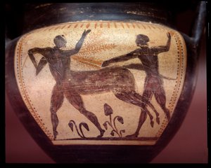 Terracotta krater com representação de centauromachy, final do século VI a.C. de Etruscan
