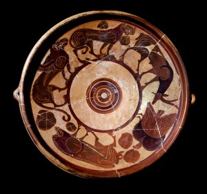 Placa de terracota representando animais, 600-590 a.C. de Etruscan