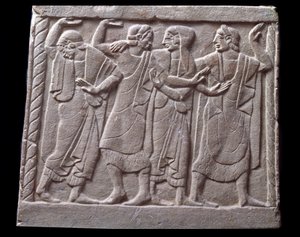 Cena de dança, baixo relevo de pedra tumular de mármore de Etruscan Etruscan