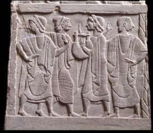 Cena de dança, baixo relevo de pedra tumular de mármore de Etruscan Etruscan