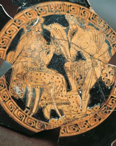 Cerâmica de figuras vermelhas, decoração interna de um krater representando Poseidon e Anfitrite, civilização etrusca de Etruscan Etruscan