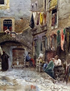 Restos medievais no gueto de Roma, por Ettore Roesler Franz (1845-1907), aguarela da série Roma Desaparecida, Detalhe, Itália