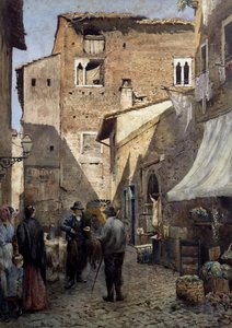 As antigas casas de Pierleoni em Roma, aguarela de Ettore Roesler Franz (1845-1907), Itália