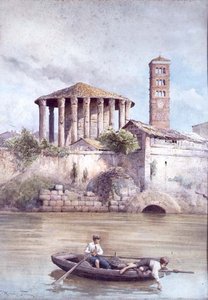 O Templo de Hércules do Rio Tibre, Roma (aguarela) de Ettore Roesler Franz