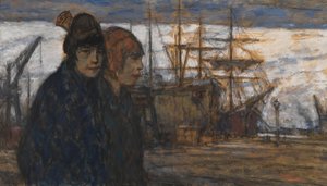 Mulheres no porto (óleo sobre tela) de Eugeen van Mieghem