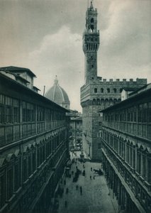 O Palazzo Vecchio da Galeria Uffizi, Florença, Itália, 1927 de Eugen Poppel