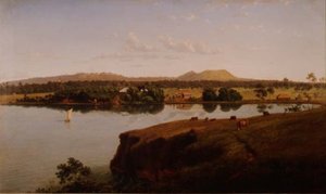 Vista da Estação Purrumbete com vista para Noroeste. Mt. Leura e Mt. Sugarloaf ao longe, Austrália