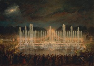 França, Versalhes, Nocturno em Versalhes (Les grandes eaux a Versailles) de Eugene Louis Lami