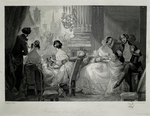 Interior da Ópera de Paris, pessoas em loge Gravura de Eugene-Louis Lami de Eugene Louis Lami