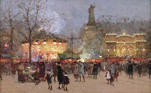 Fete, na Place de La Republique, Paris (giz preto e guache sobre papel)