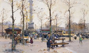Place de la Bastille, Paris de Eugene Galien-Laloue