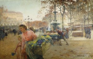 Place du Theatre Francais, Paris de Eugene Galien-Laloue