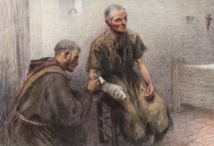 Frei Bentivoglia cuida de um leproso (litografia a cores)