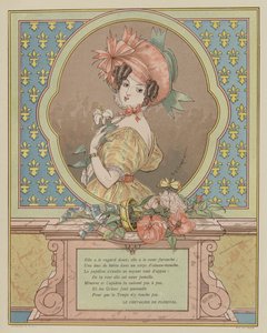 Retrato de uma bela jovem mulher (cor litho) de Eugene (after) Courboin