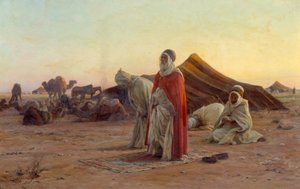 Tenda no deserto A oração. O detalhe. Pintura de Eugene Alexis Girardet (1853-1907) Bayonne do século XIX, Musee Bonnat