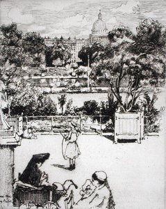 Parque parisiense, de "Du Ier au XXeme: Les Arondissements de Paris...", publicado em 1903 (gravura)